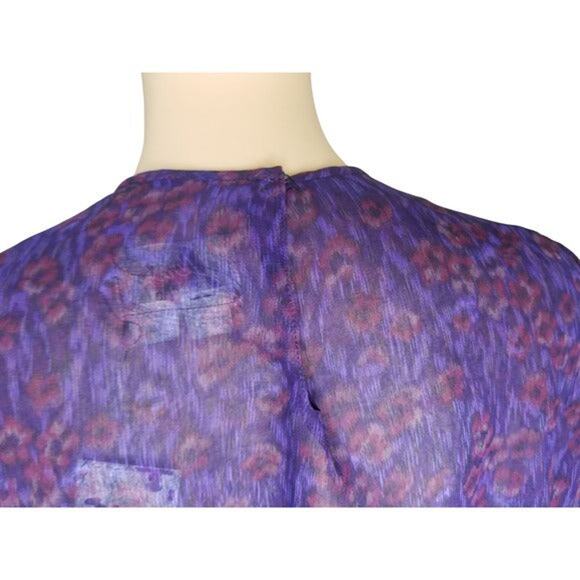 1970s Purple Sheer Leopard Print Peplum Midi Dress Long Sleeve Size 10 Vintage - Picture 5 of 9